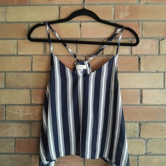 Navy Blue Striped Crop Tank Top - Picture 5 of 9